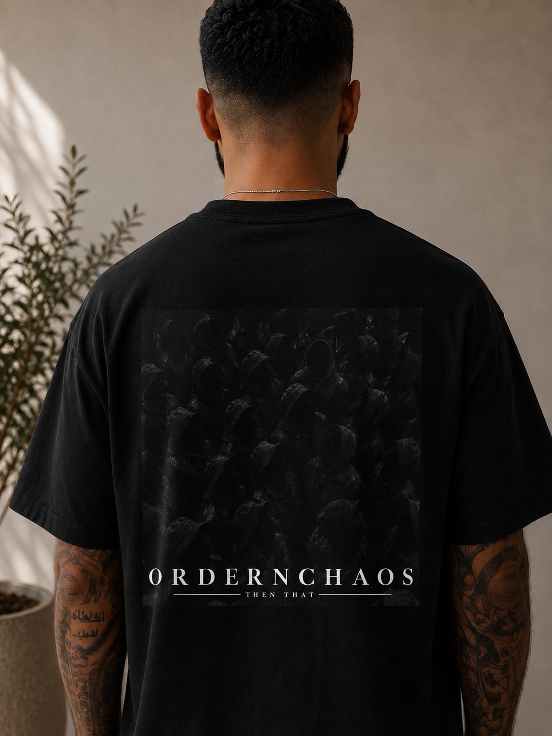 OrderChaos Graphic Tee — Minimalist Black Back Print Shirt